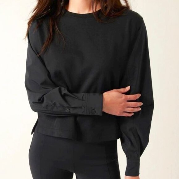Athleta Harlow Long-Sleeve Hybrid‎ Top Womens Large Black Breathable Pullover - Picture 1 of 10